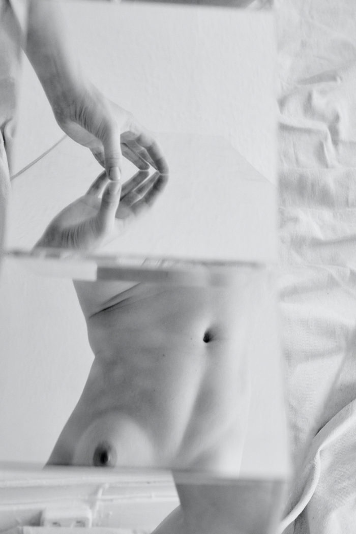 Jules Slutsky, fine art project, body distorted in mirrors