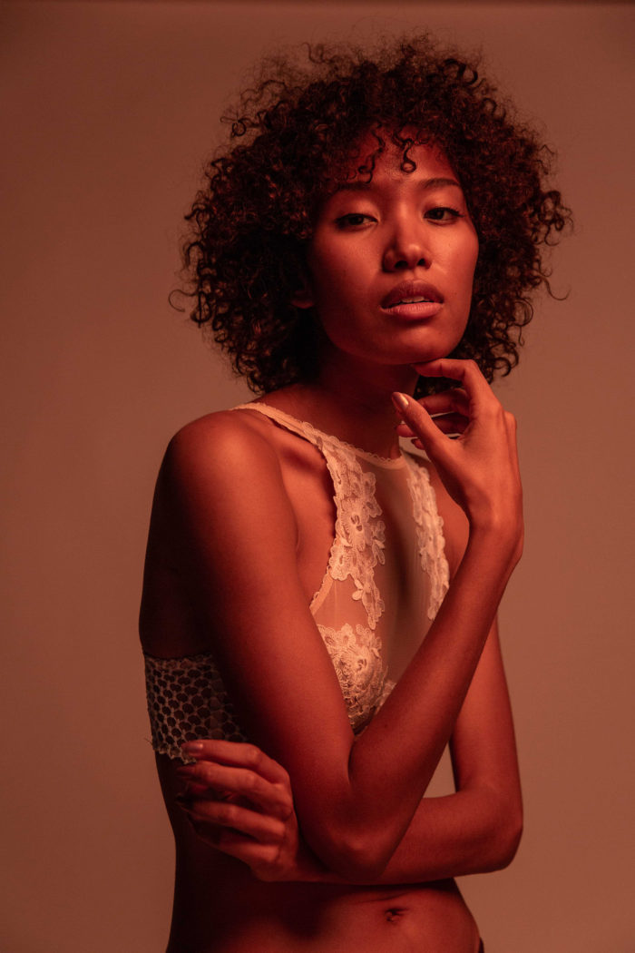 Portrait in studio of ethnically diverse model