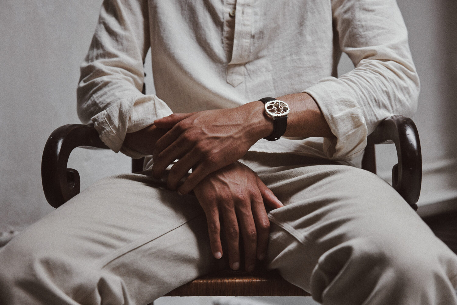 Detail of hands and watch, collaboration with The All Watch.