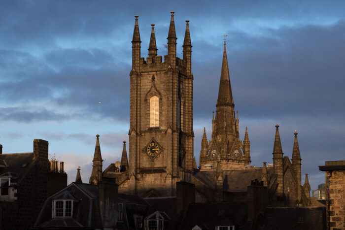 Travel photography by Jules Slutsky. View of old cathedral in Aberdeen, Scotland.